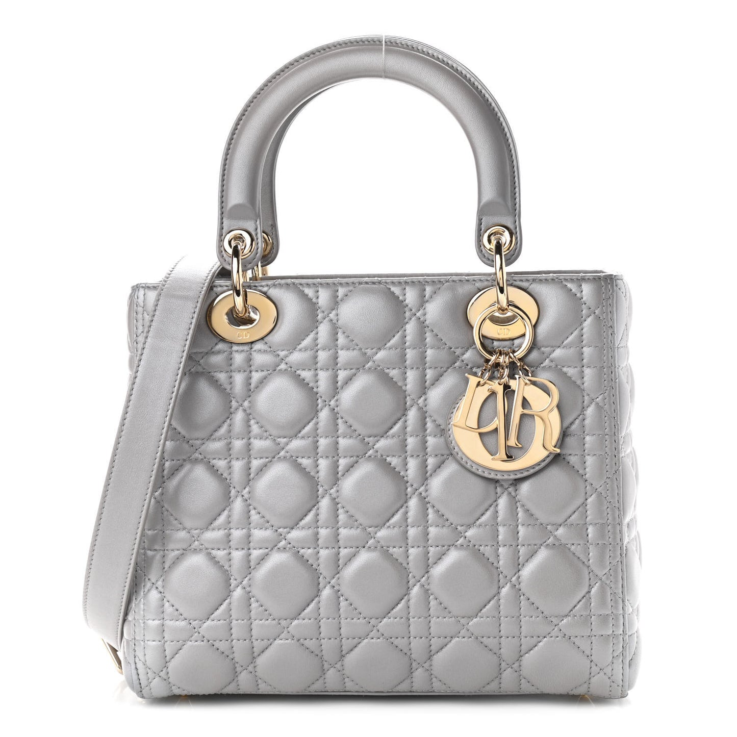 Pearly Lambskin Cannage Medium Lady Dior Grey