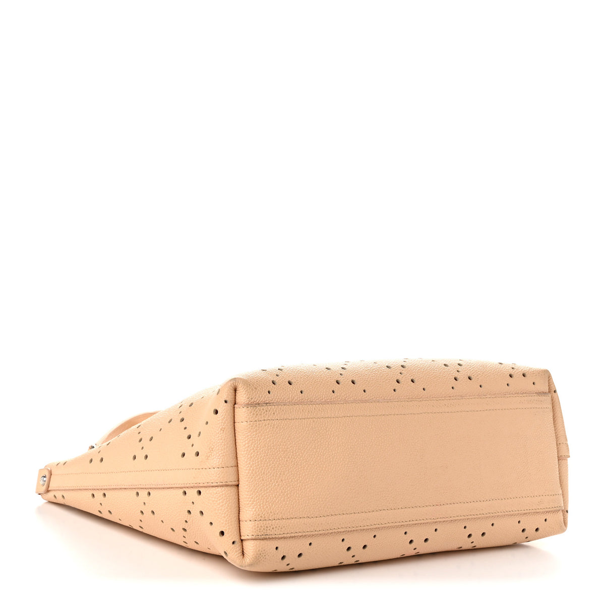 Perforated Grained Calfskin Large Shopping Tote Light Beige Orange