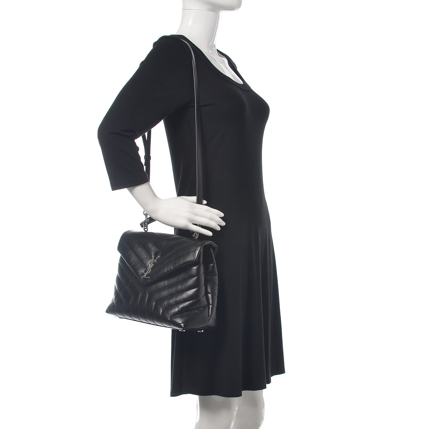 Saint Laurent Calfskin Y Quilted Monogram Medium Loulou Satchel Black 2 of 10