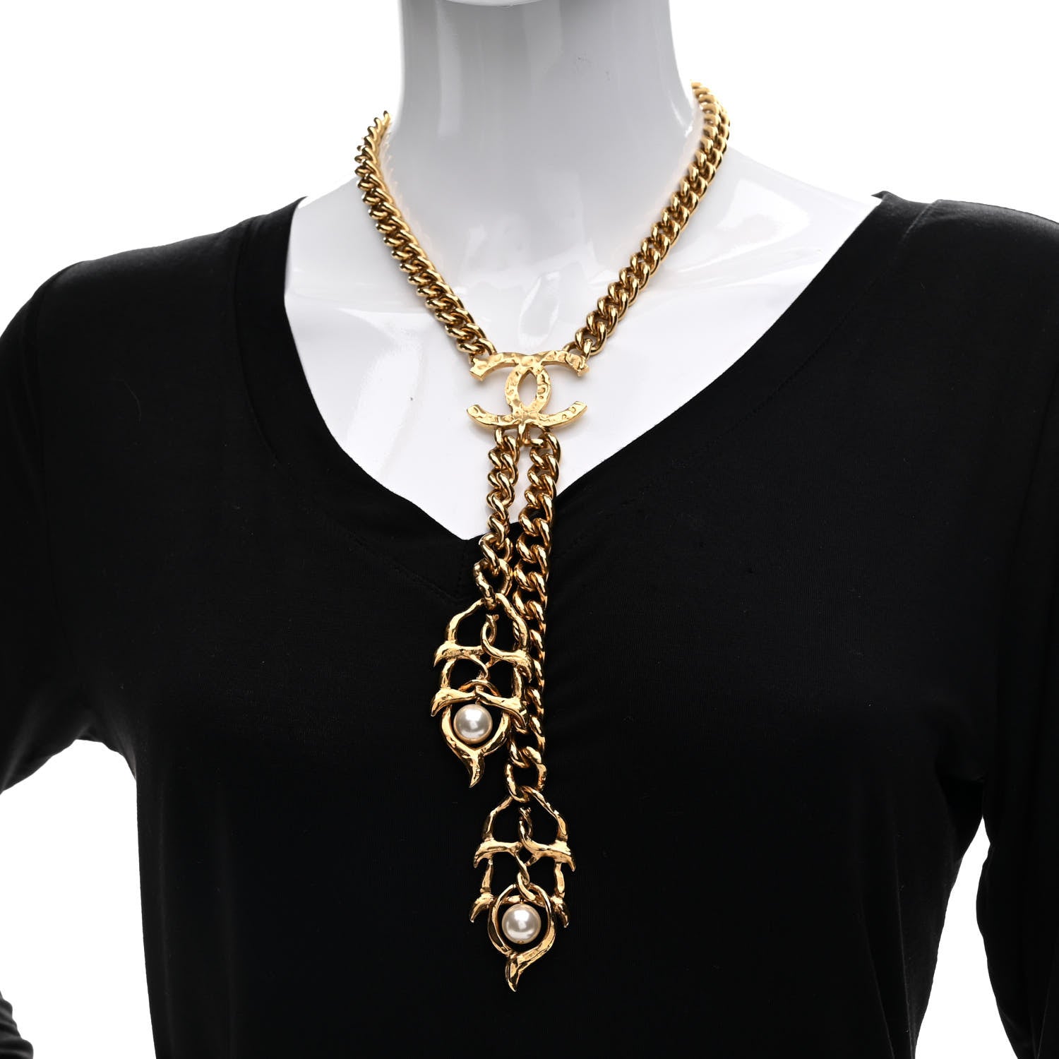 Chanel Metal Pearl CC Chain Necklace Gold 2 of 7