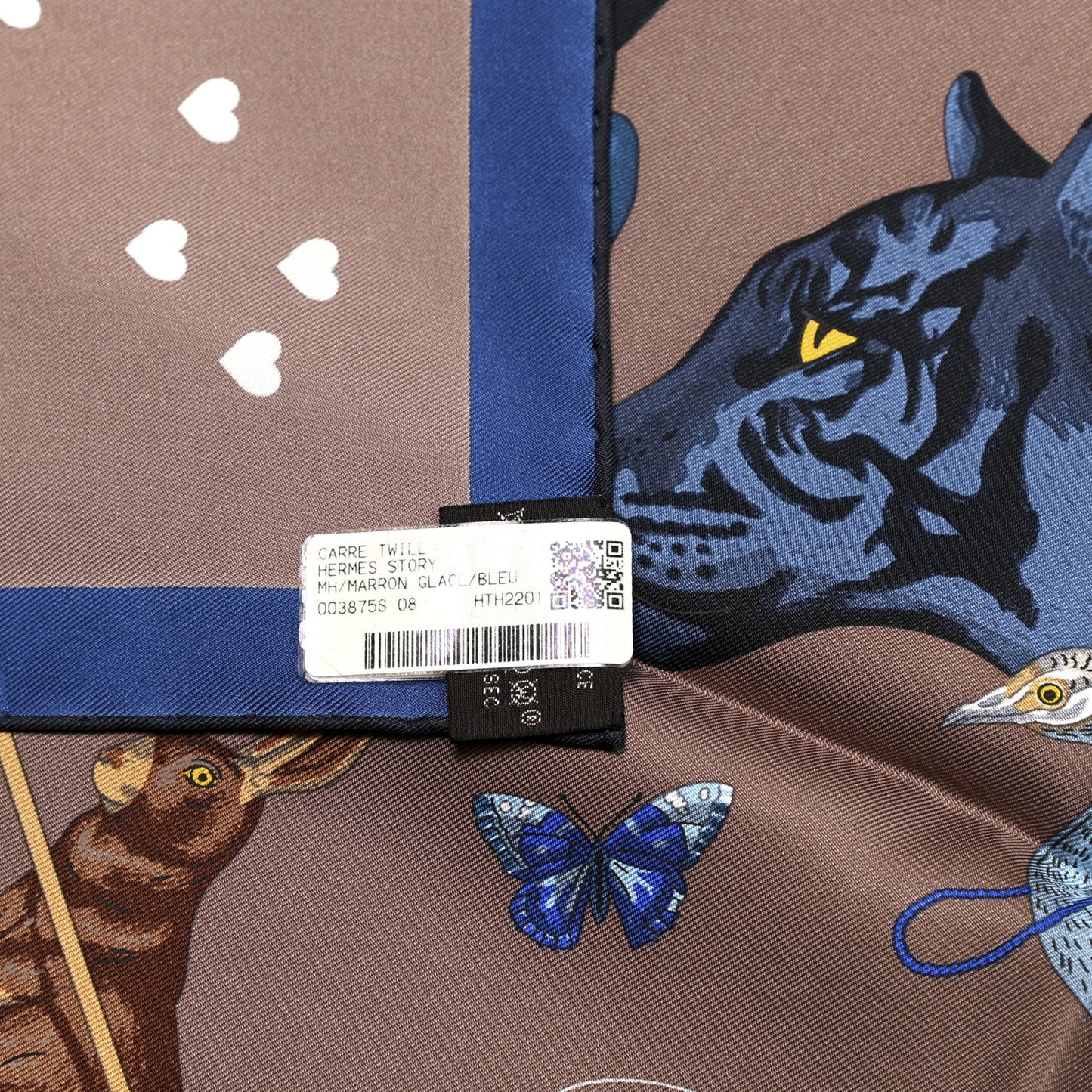 Silk Story Scarf 90 Marron Glace Bleu Nuit