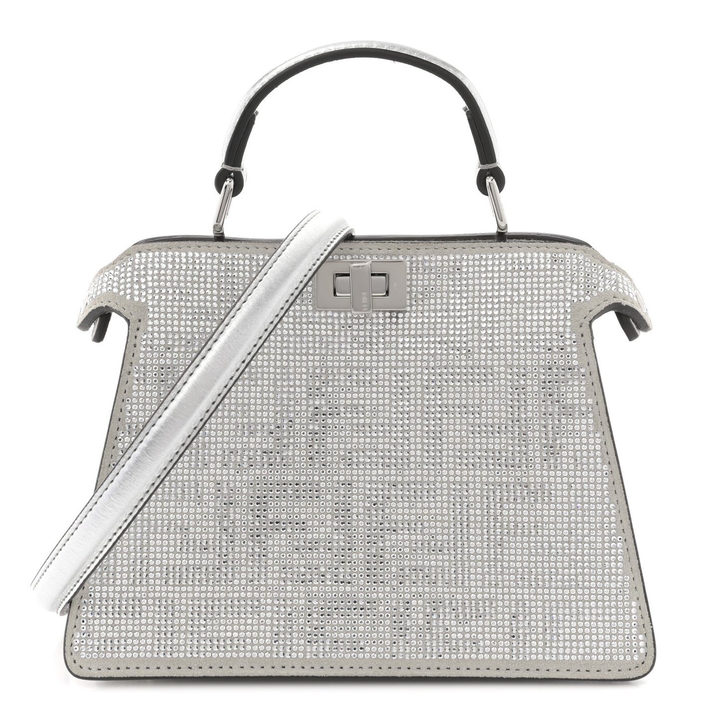 Crystal Vitello Laminato FF Petite Peekaboo I SEE U Satchel Crystal Argento
