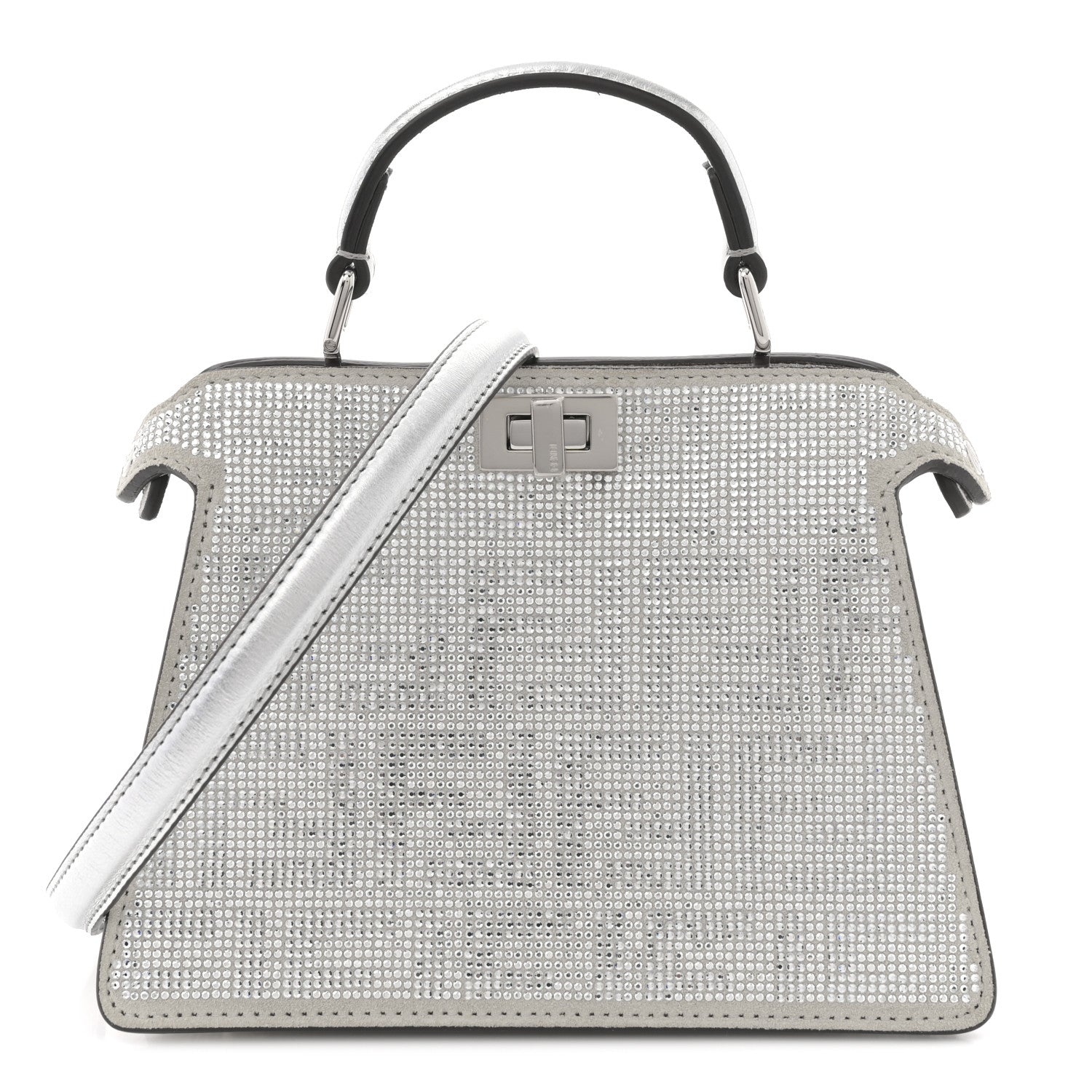 Fendi Crystal Vitello Laminato FF Petite Peekaboo I SEE U Satchel Crystal Argento 1 of 10