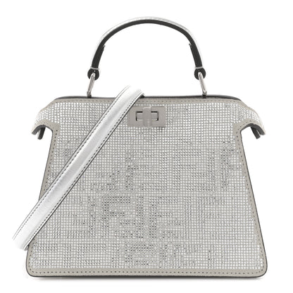Fendi Crystal Vitello Laminato FF Petite Peekaboo I SEE U Satchel Crystal Argento 1 of 10
