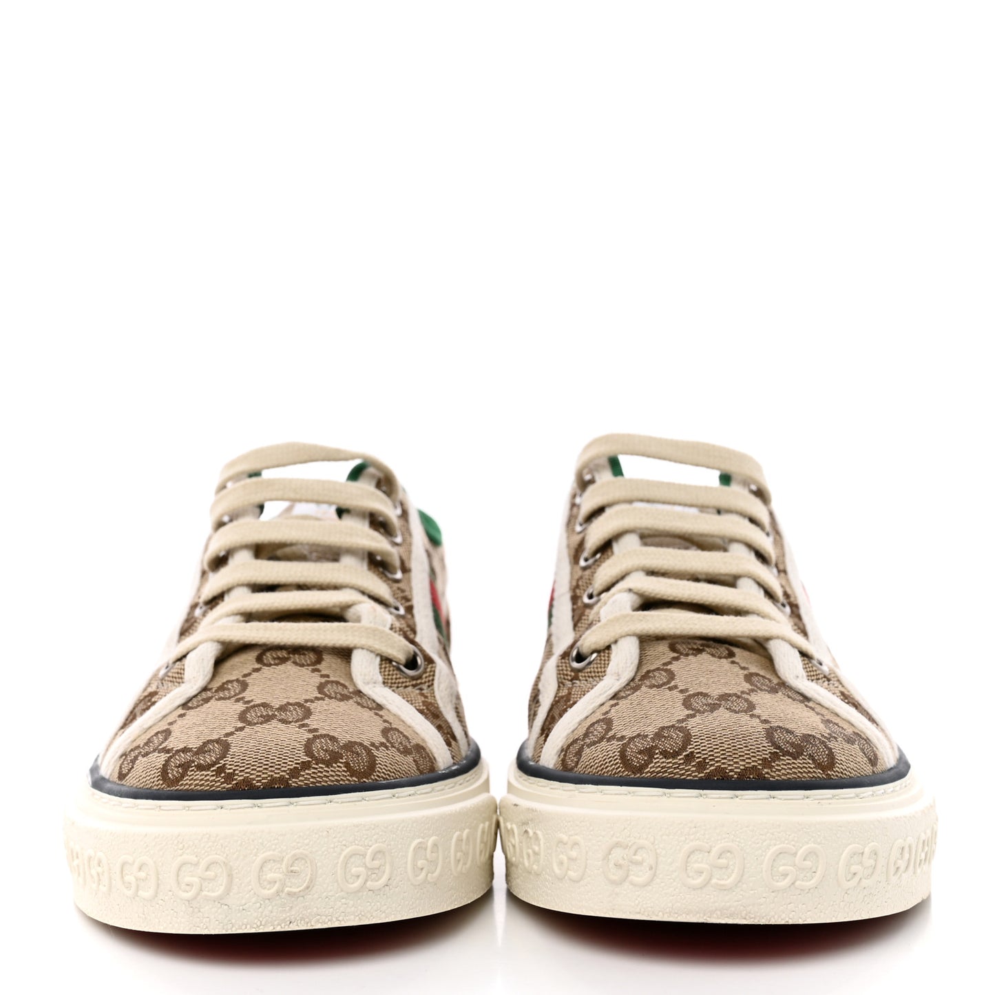 GG Monogram Web Womens 1977 Tennis Sneakers 38.5 Beige Ebony Mystic White