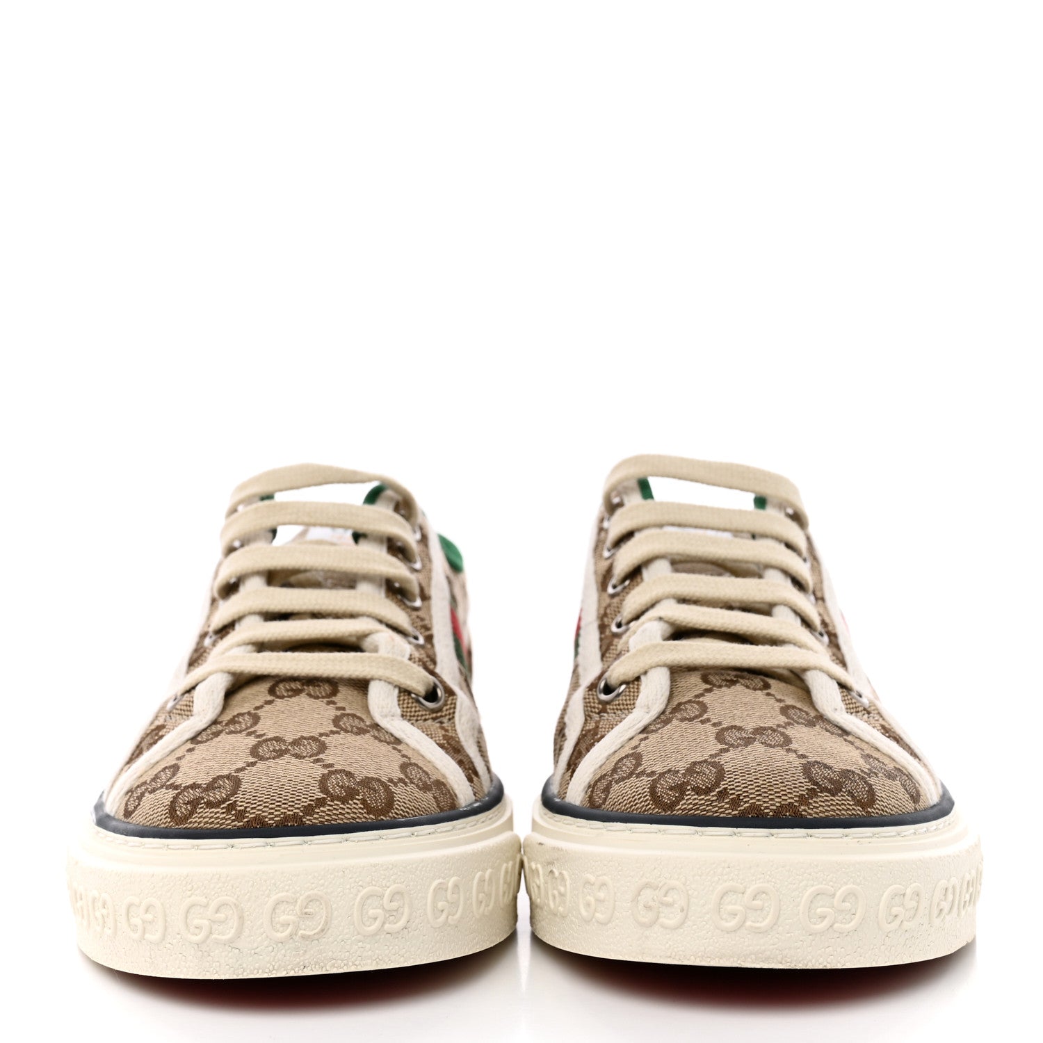 Gucci GG Monogram Web Womens 1977 Tennis Sneakers 38.5 Beige Ebony Mystic White 2 of 13