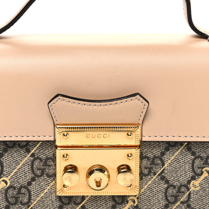 Gucci GG Supreme Monogram Calfskin Horsebit Print Mini Padlock Top Handle Shoulder Bag Beige Ebony Light Pink 7 of 10