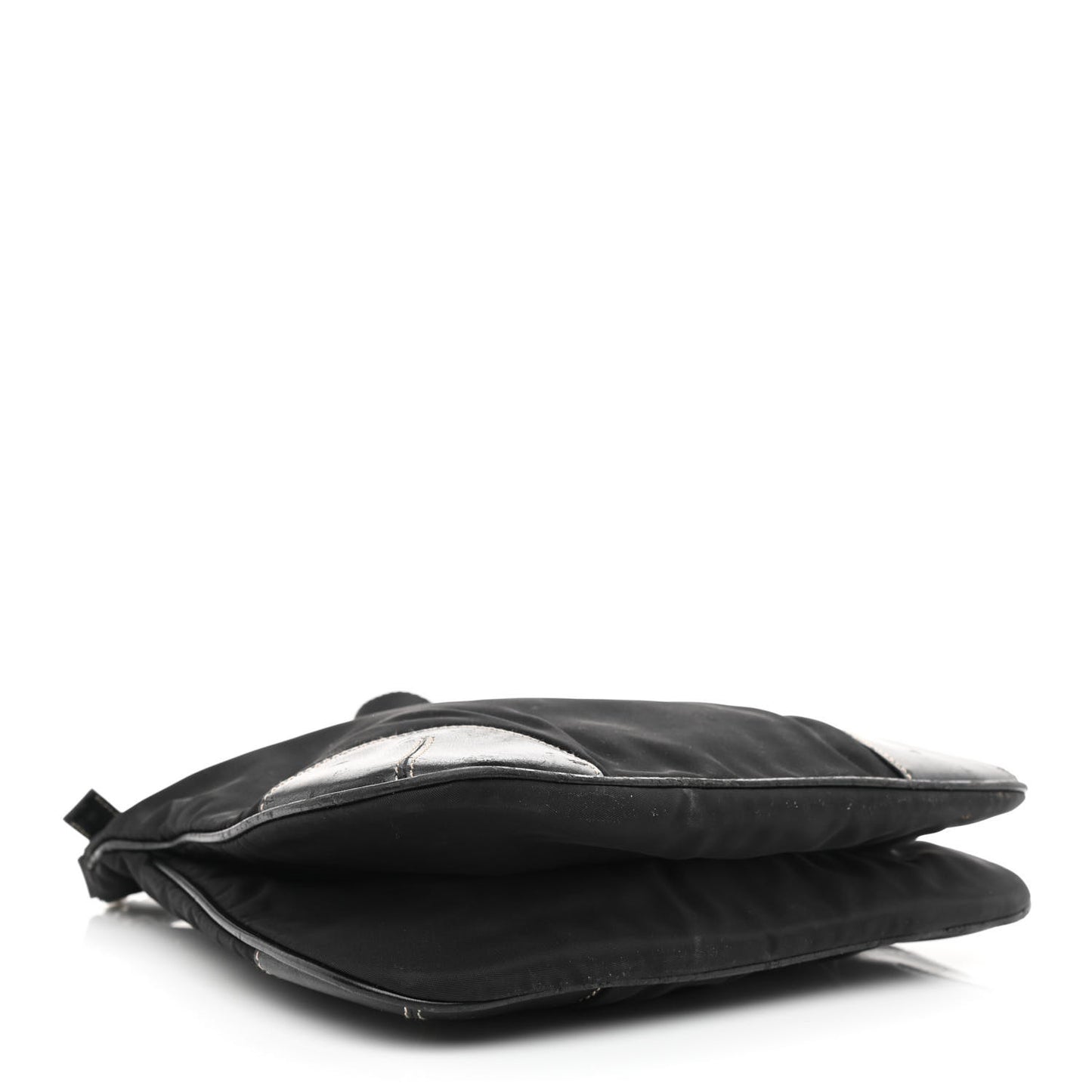 Tessuto Nylon Calfskin Flat Messenger Bag Black