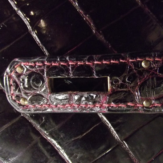 Vintage Porosus Crocodile Kelly 28 Bordeaux
