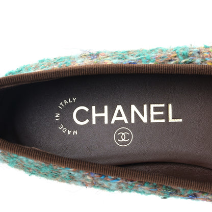 Chanel Tweed Patent Cap Toe Ballerina Flats 36.5 Green Black 7 of 8