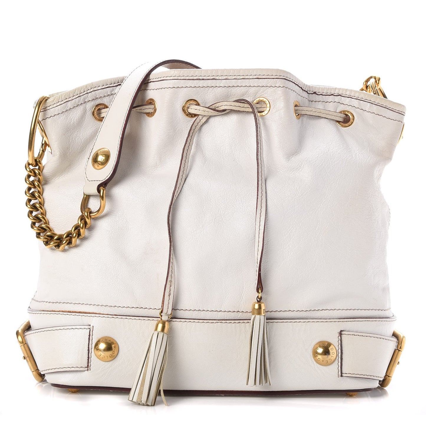 Calfskin Drawstring Bucket Shoulder Bag White