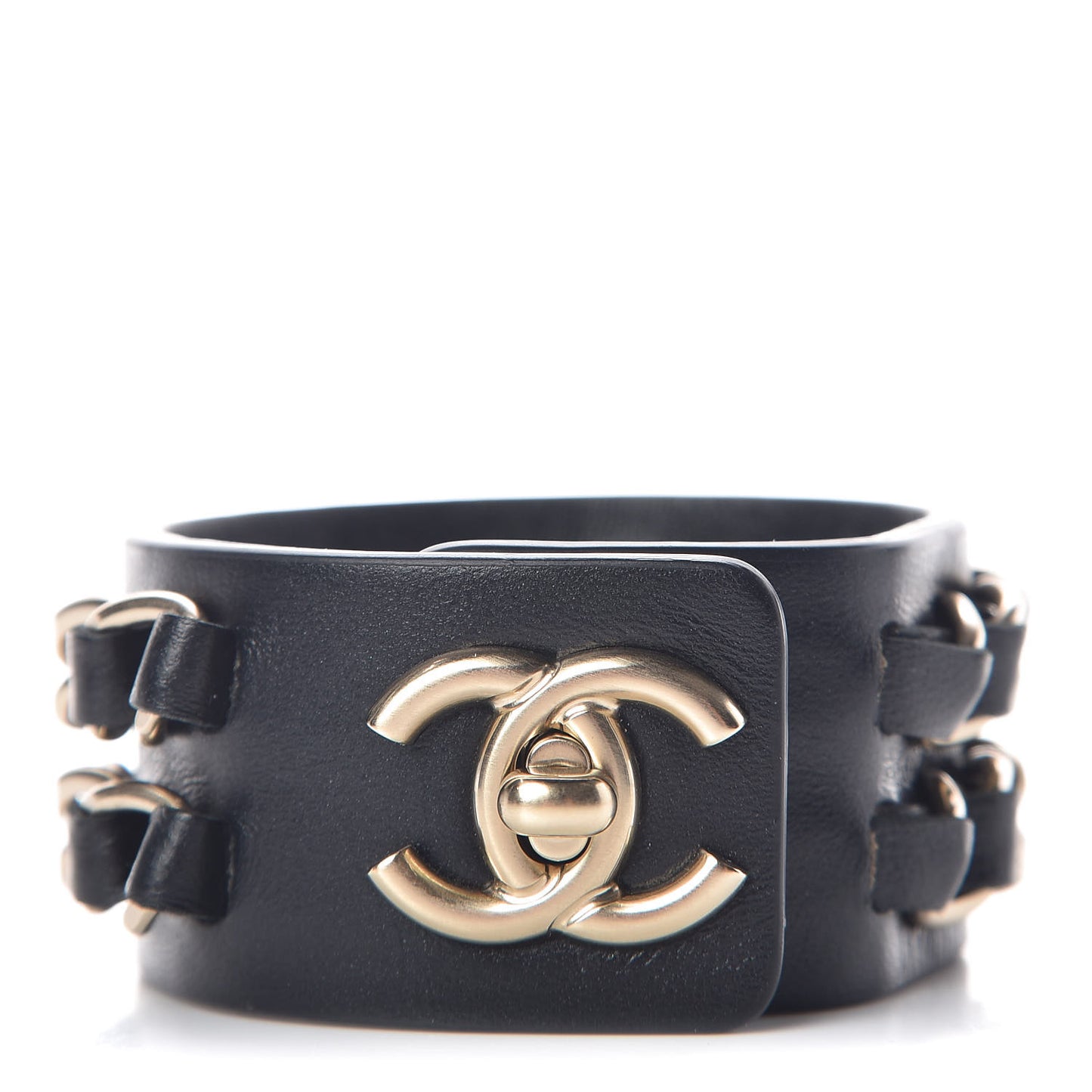 Lambskin CC Chain Turnlock Bracelet M Black
