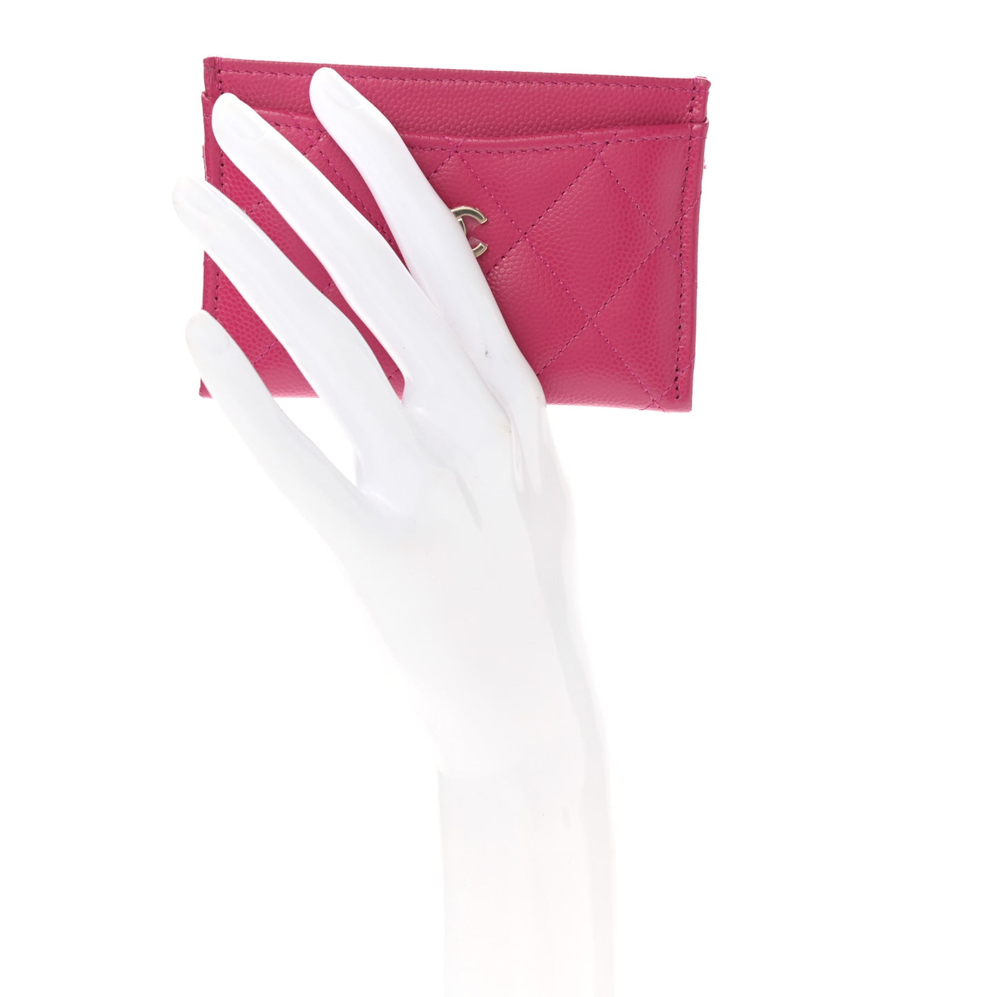 Caviar Quilted Card Holder Fuchsia