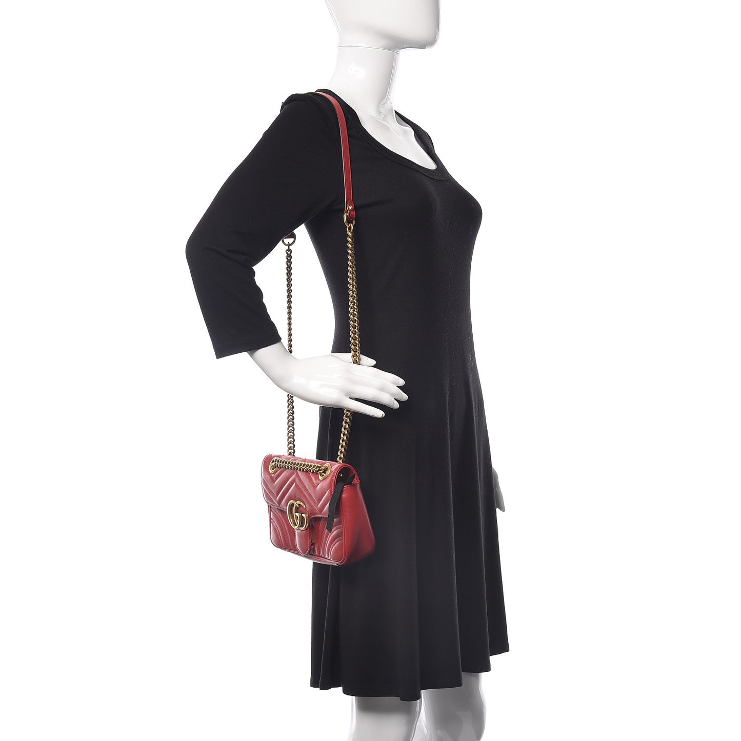 Calfskin Matelasse Mini GG Marmont Shoulder Bag Hibiscus Red