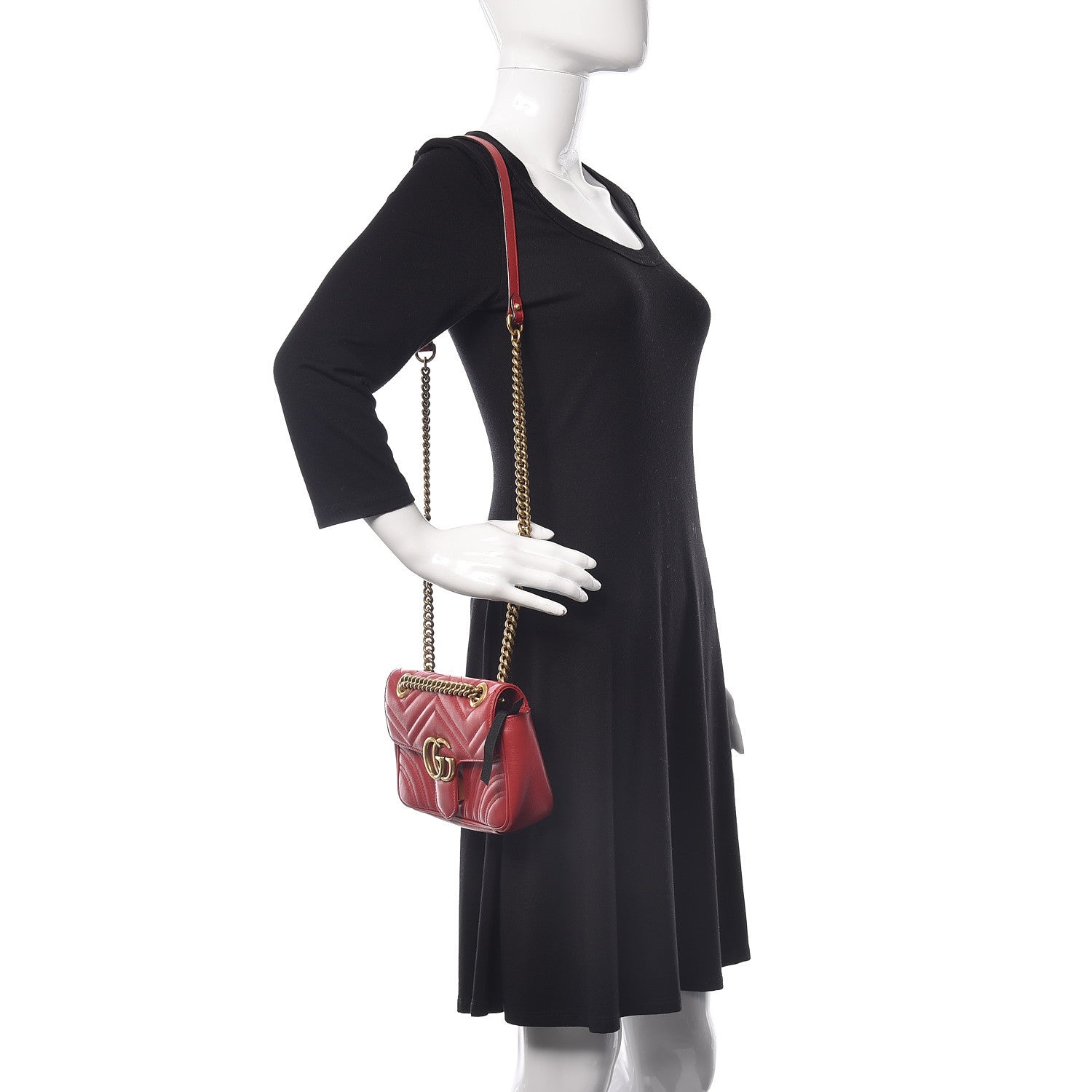 Gucci Calfskin Matelasse Mini GG Marmont Shoulder Bag Hibiscus Red 2 of 10
