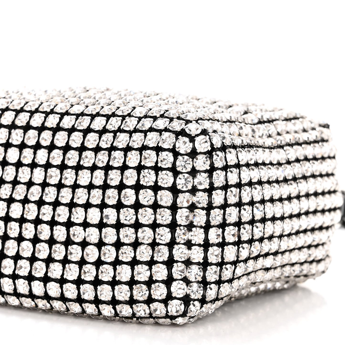 Mesh Crystal Rhinestone Mini Heiress Pouch Black Silver