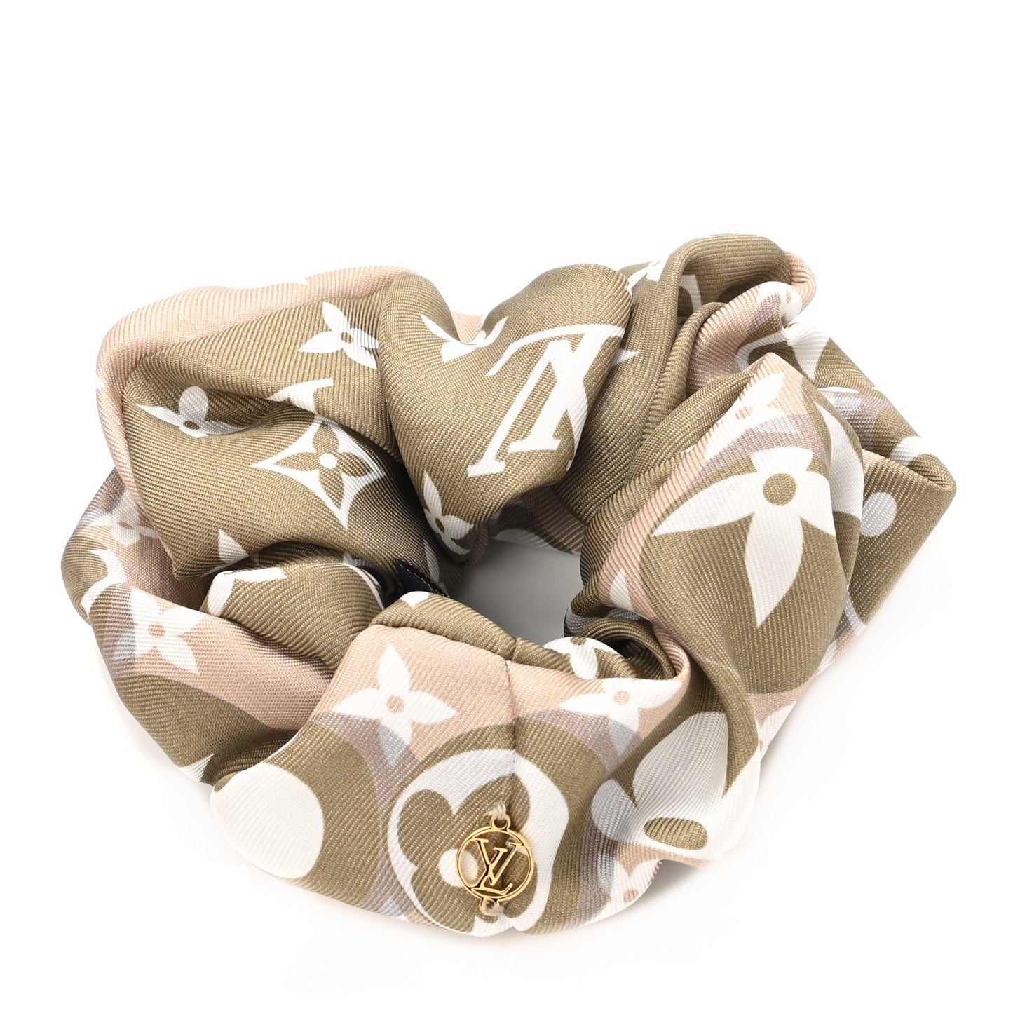 Silk Monogram Marbles Scrunchy Set Pink Khaki Beige