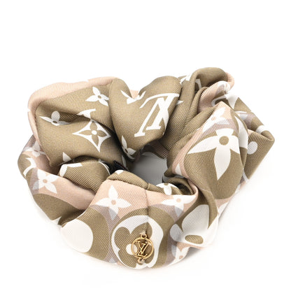 Louis Vuitton Silk Monogram Marbles Scrunchy Set Pink Khaki Beige 1 of 7