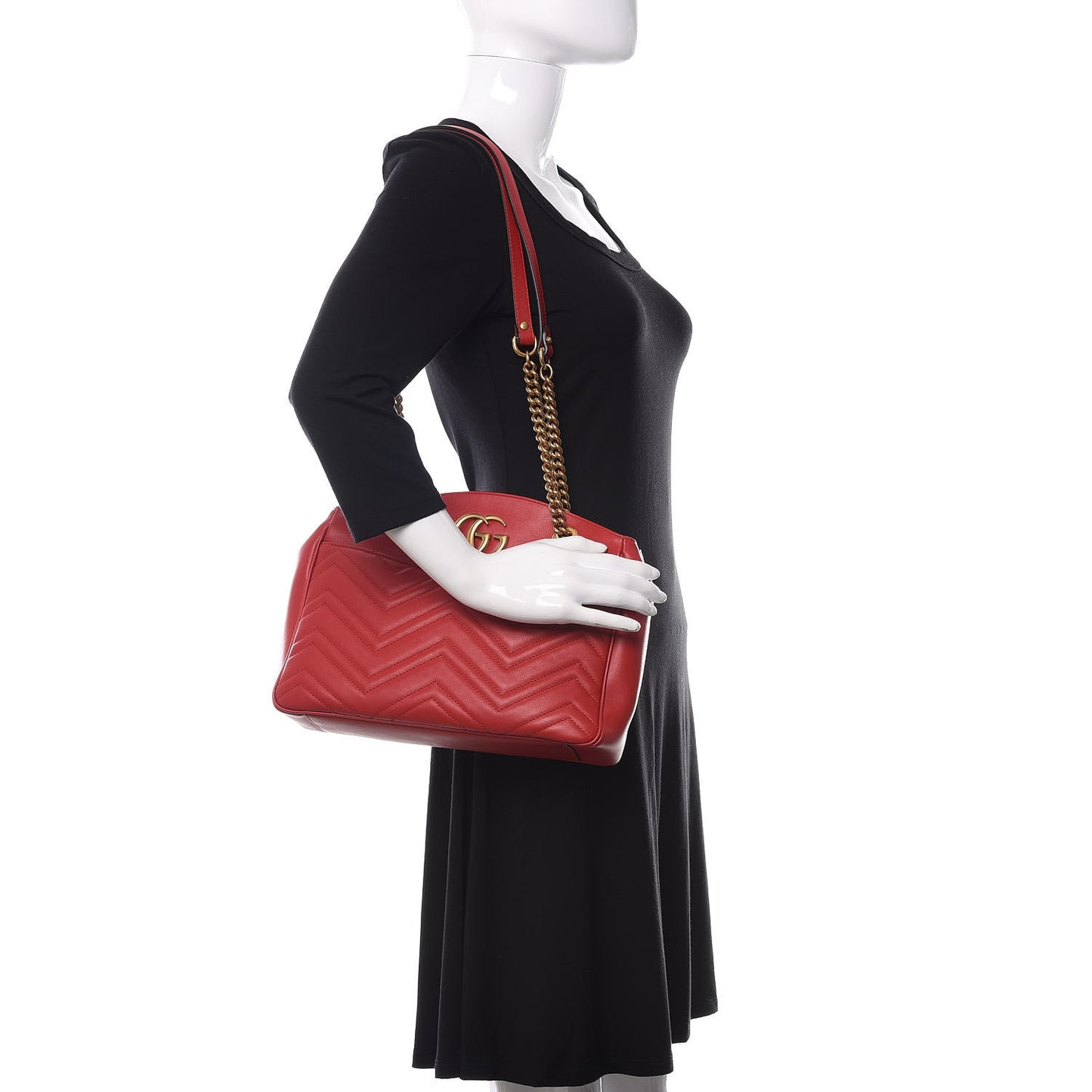 Calfskin Matelasse Medium GG Marmont Open Top Shoulder Bag Hibiscus Red