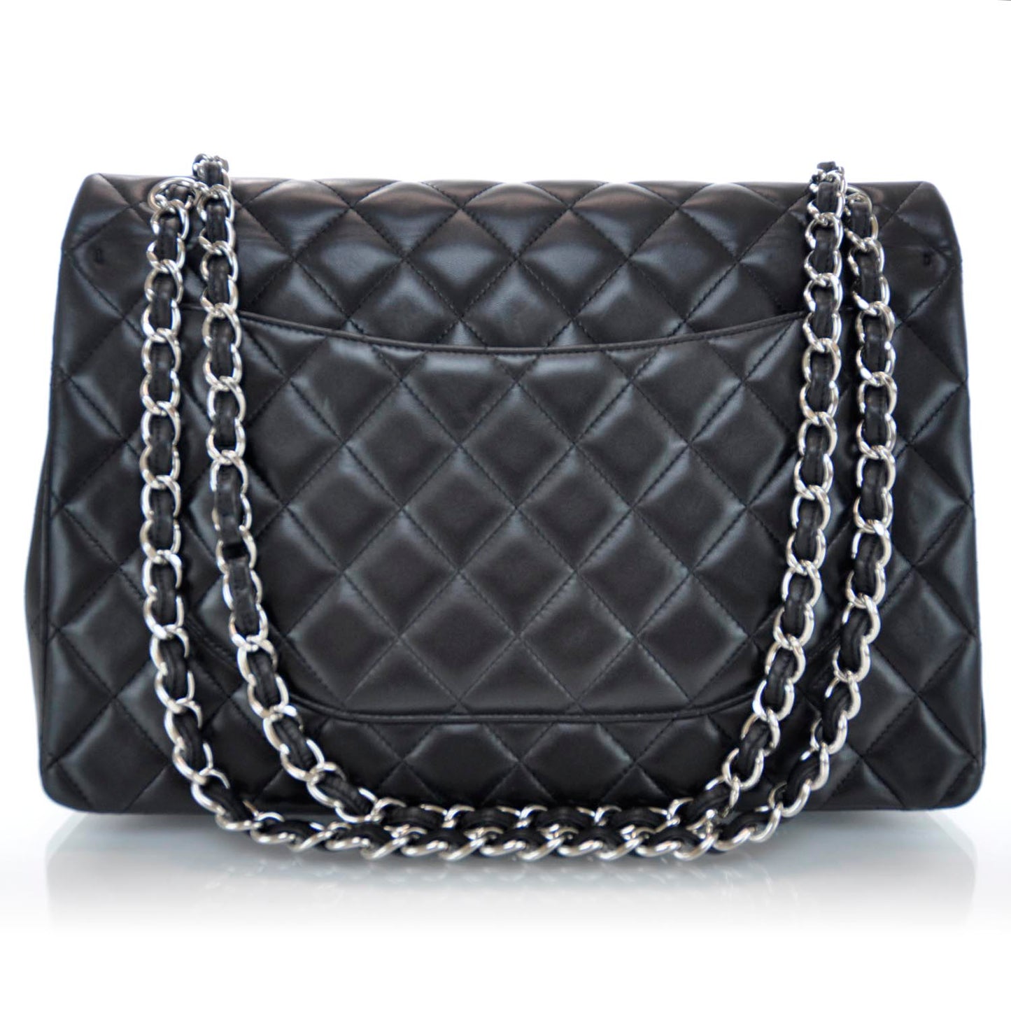 Lambskin Quilted Maxi Double Flap Black