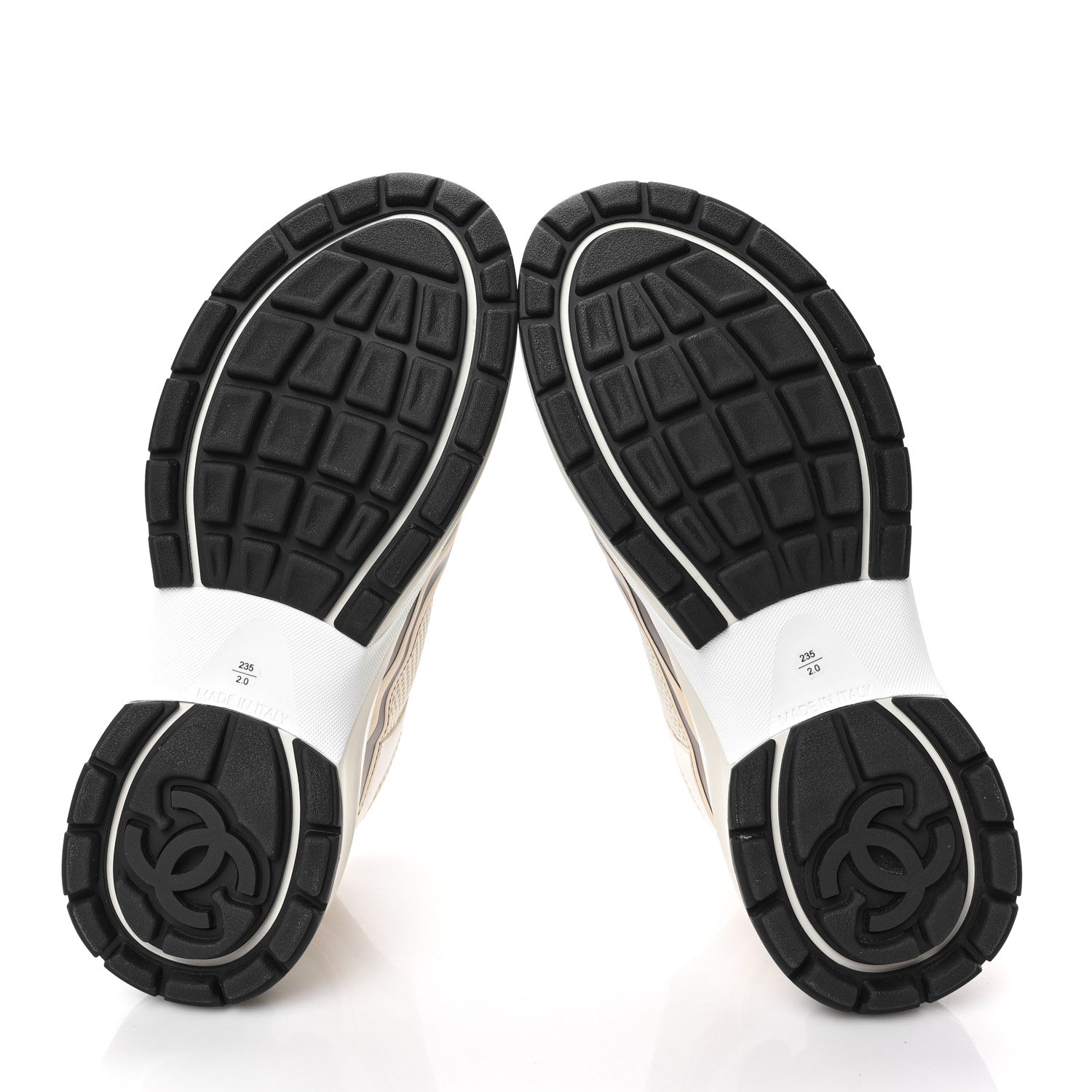 Chanel Fabric Laminated Calfskin Stretch CC Womens Sneakers 37.5 White Gold Silver 6 of 8