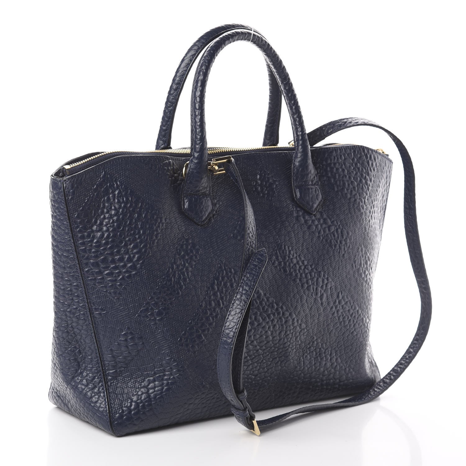 Burberry Heritage Grain Check Embossed Medium Dewsbury Tote Blue Carbon 2 of 8