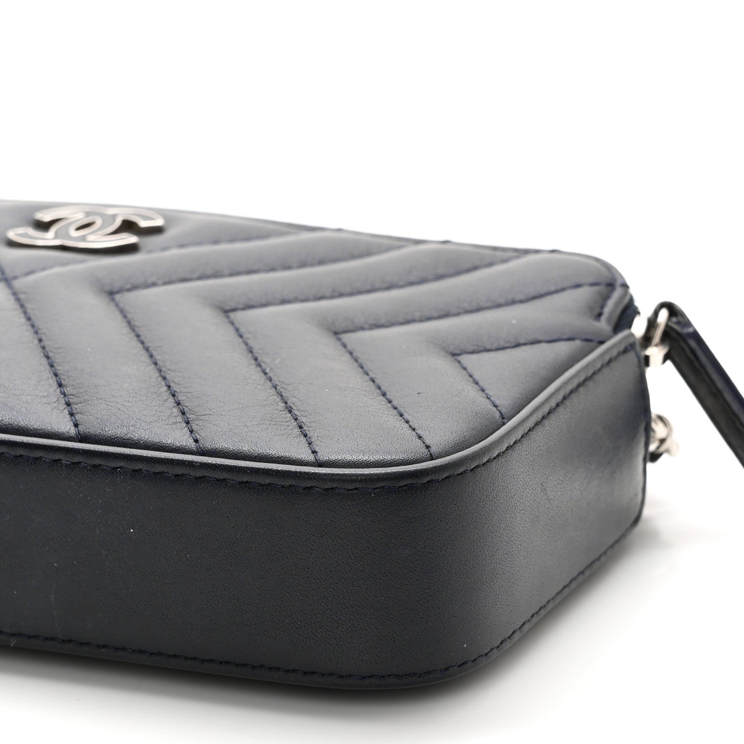 Chanel Calfskin Chevron Quilted Tassel Clutch With Chain Navy 10 of 12