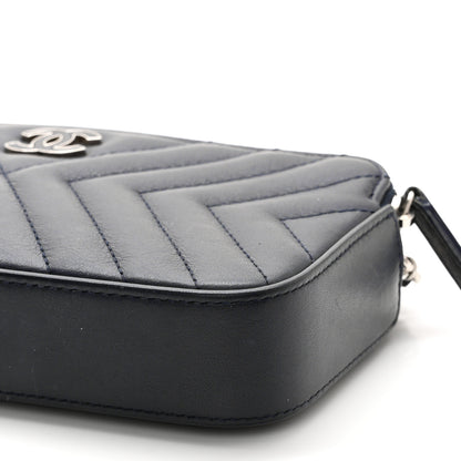 Chanel Calfskin Chevron Quilted Tassel Clutch With Chain Navy 10 of 12