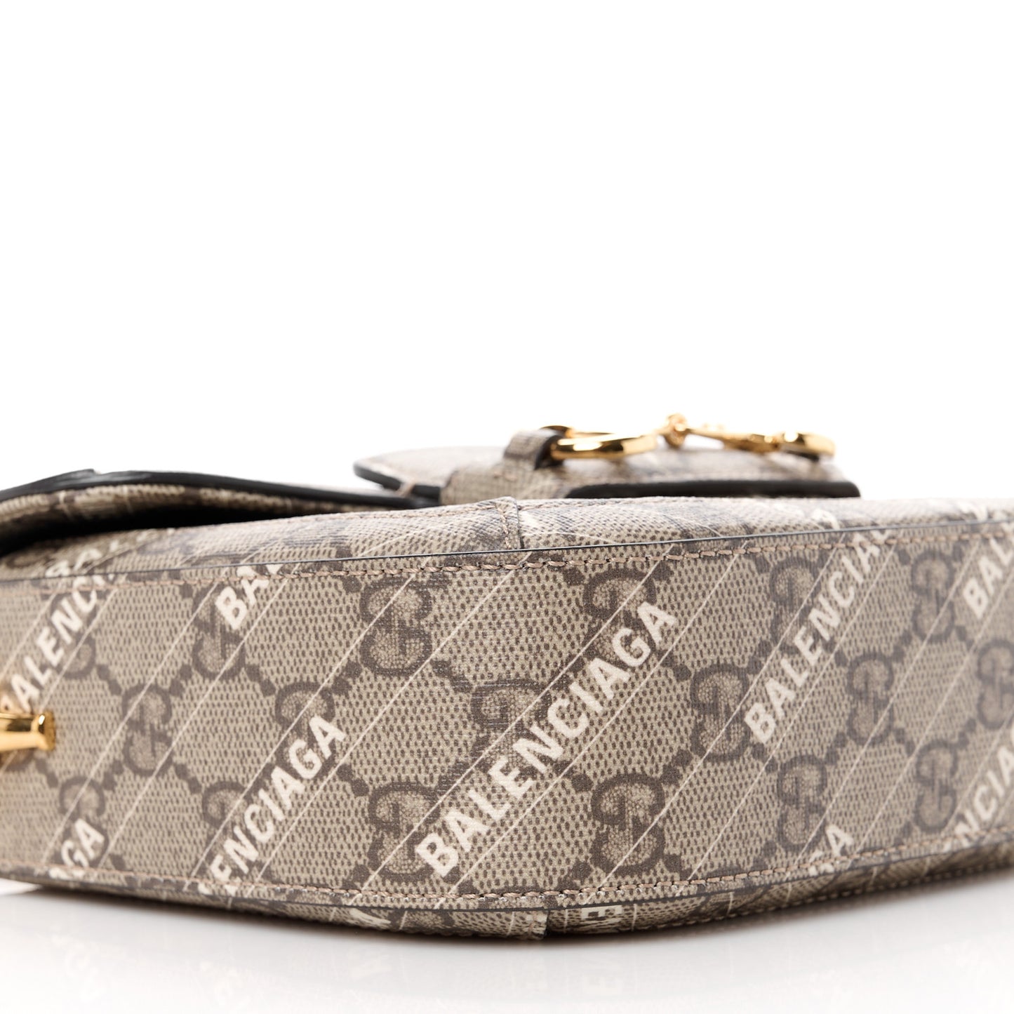 X BALENCIAGA GG Supreme Monogram Logo Print Horsebit 1955 Shoulder Bag Beige Ebony