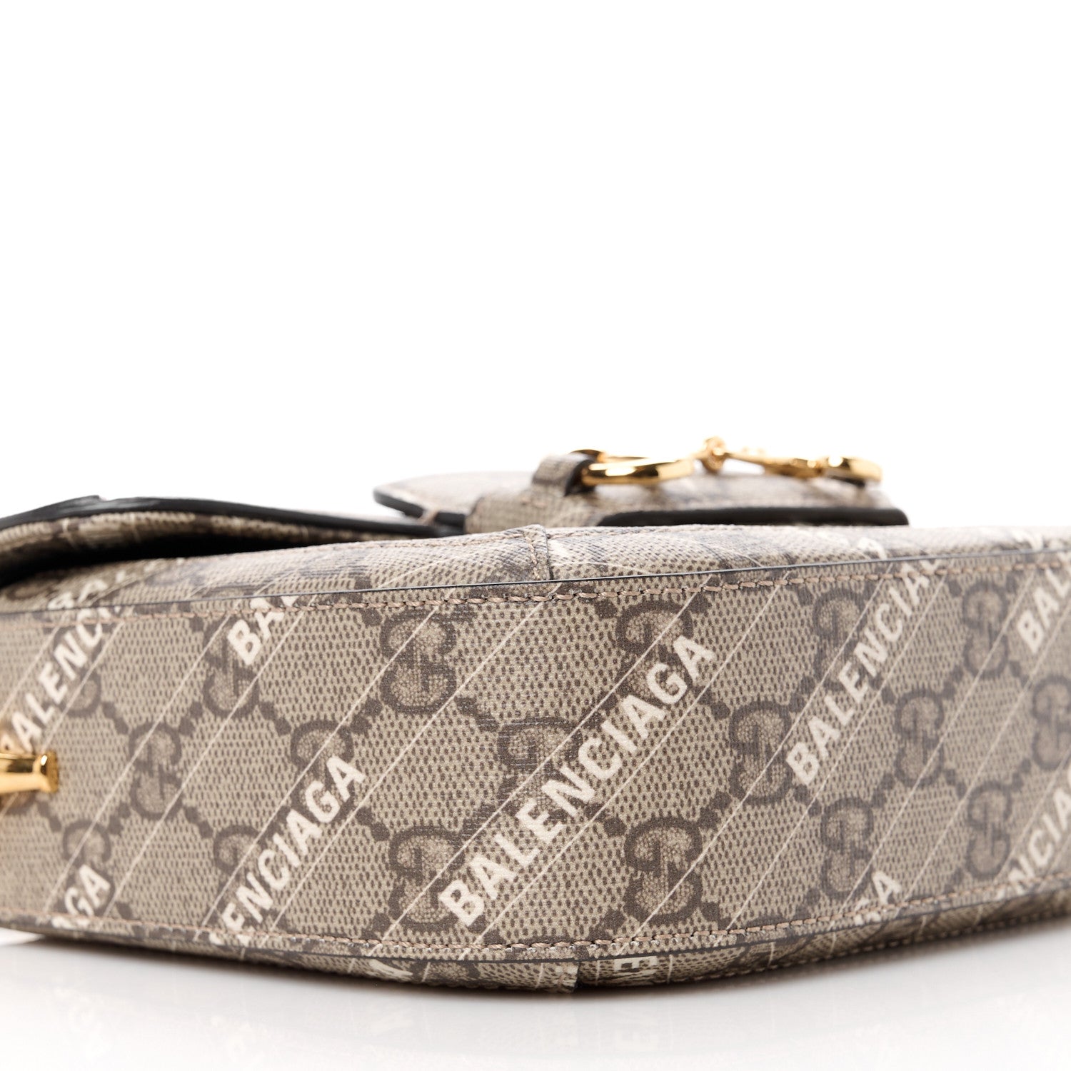 Gucci X BALENCIAGA GG Supreme Monogram Logo Print Horsebit 1955 Shoulder Bag Beige Ebony 10 of 11