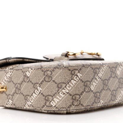 Gucci X BALENCIAGA GG Supreme Monogram Logo Print Horsebit 1955 Shoulder Bag Beige Ebony 10 of 11