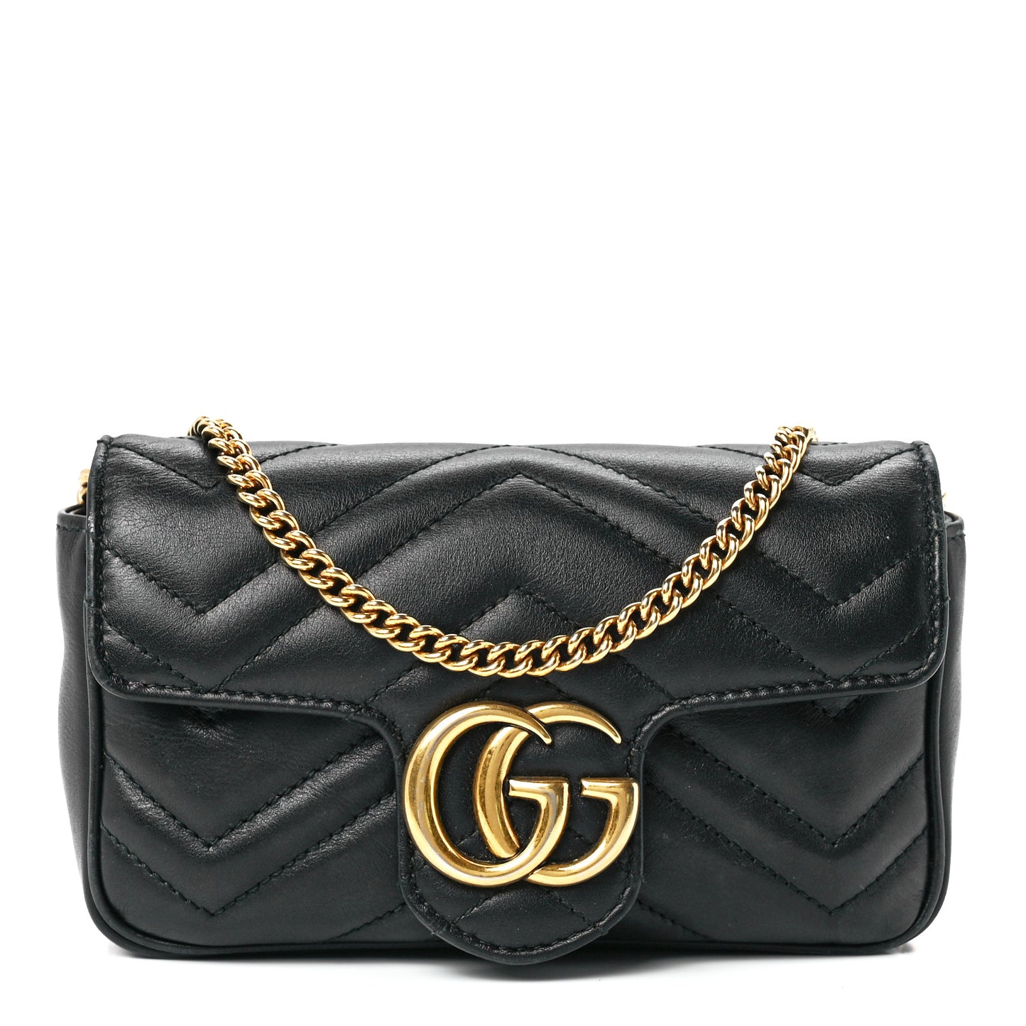 Calfskin Matelasse Super Mini GG Marmont Shoulder Bag Black