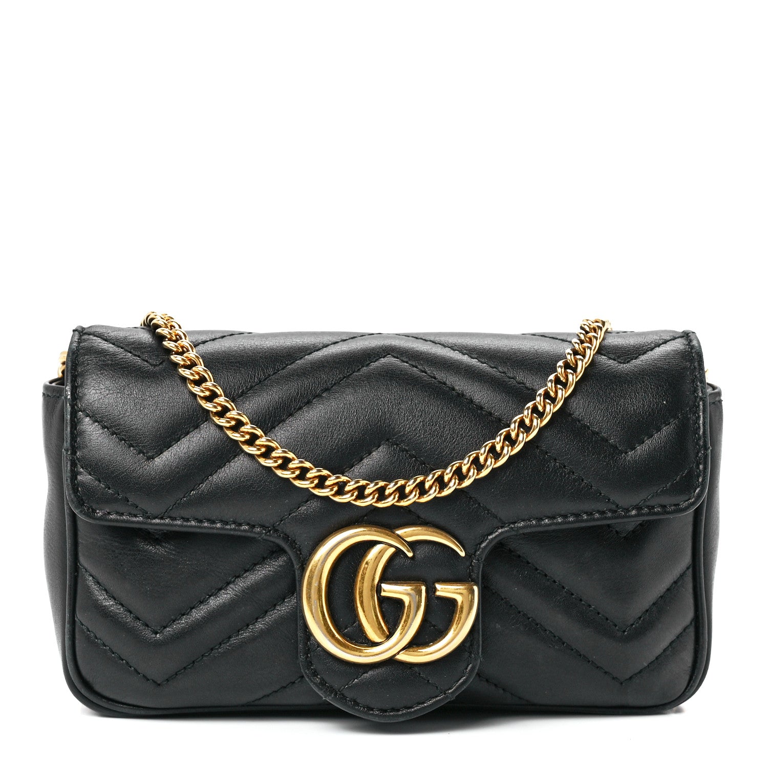 Gucci Calfskin Matelasse Super Mini GG Marmont Shoulder Bag Black 1 of 12