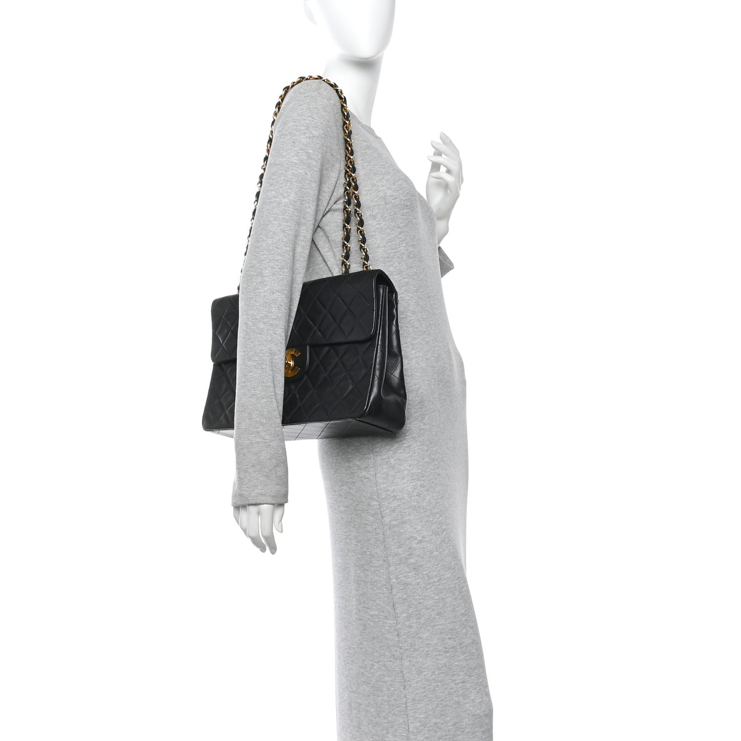 Lambskin Quilted XL Jumbo Single Flap Black