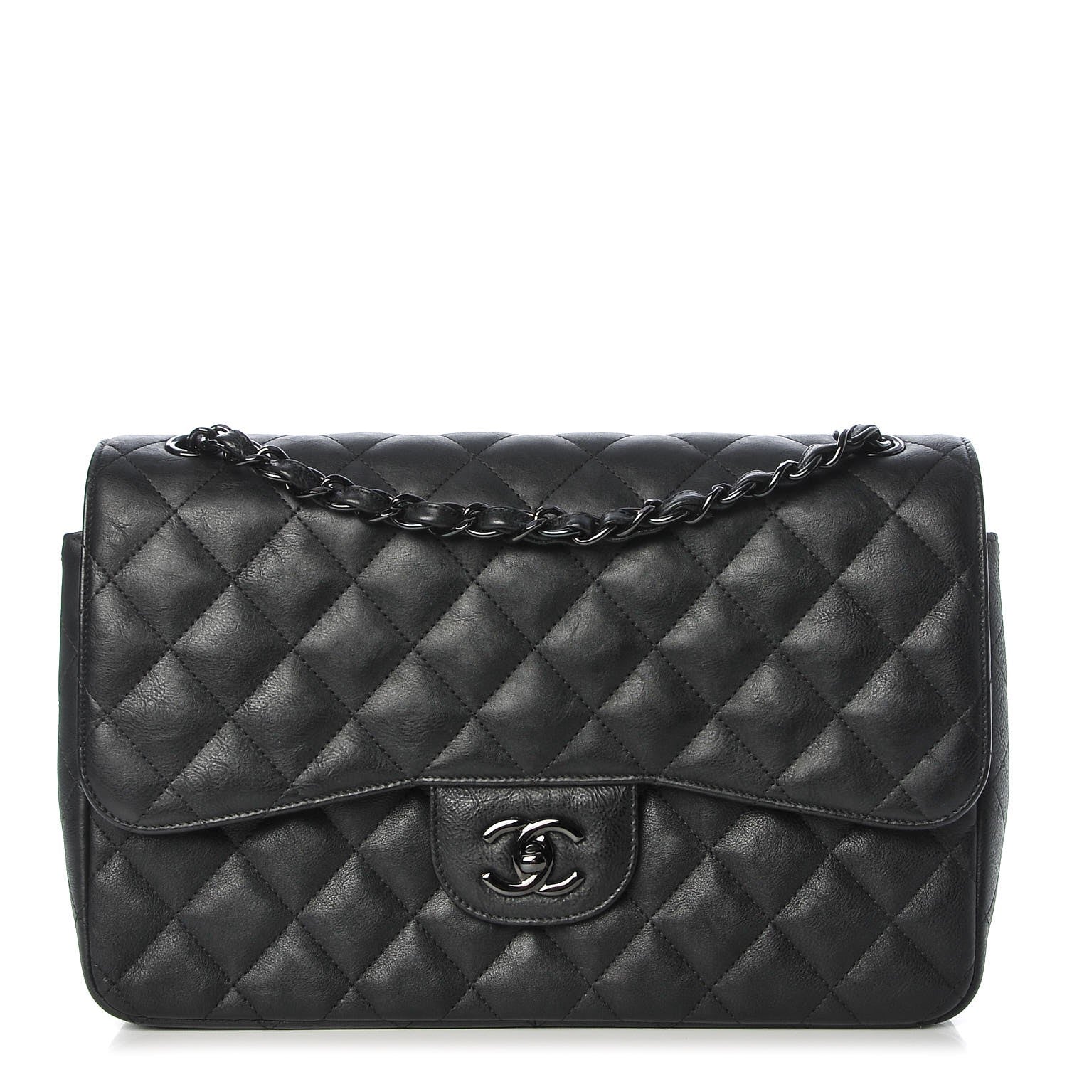 Chanel Crumpled Calfskin Quilted Jumbo Double Flap So Black 1 of 8