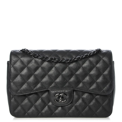 Chanel Crumpled Calfskin Quilted Jumbo Double Flap So Black 1 of 8