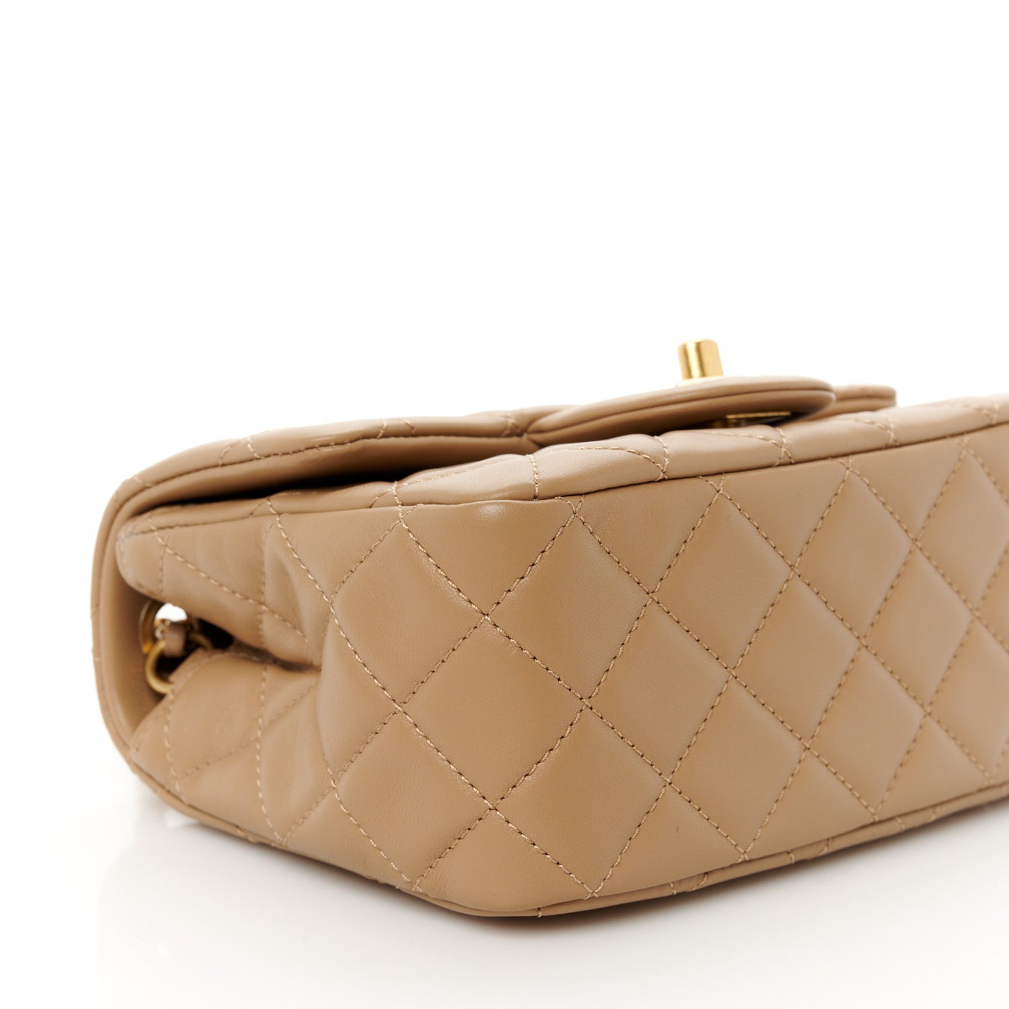 Lambskin Quilted Mini Pearl Crush Flap Dark Beige