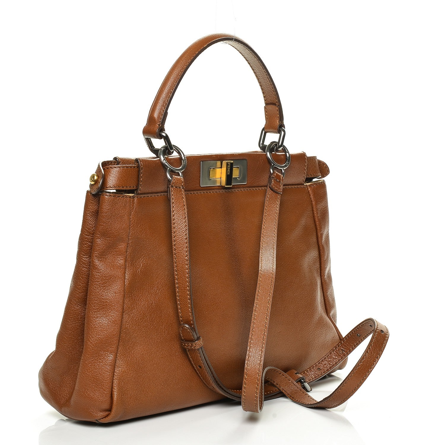 Fendi Goatskin Snakeskin Medium Peekaboo Iconic Satchel Brown 3 of 6