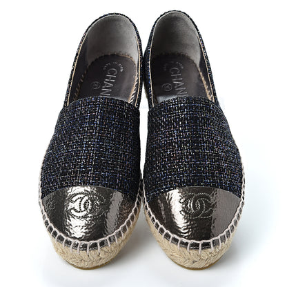 Chanel Tweed Patent Goatskin CC Espadrilles 37 Black Pink Yellow Silver 6 of 11