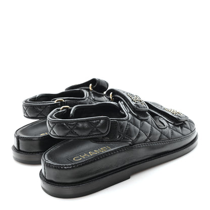 Chanel Lambskin Quilted Velcro Dad Chain CC Slide Sandals 36 Black 5 of 9