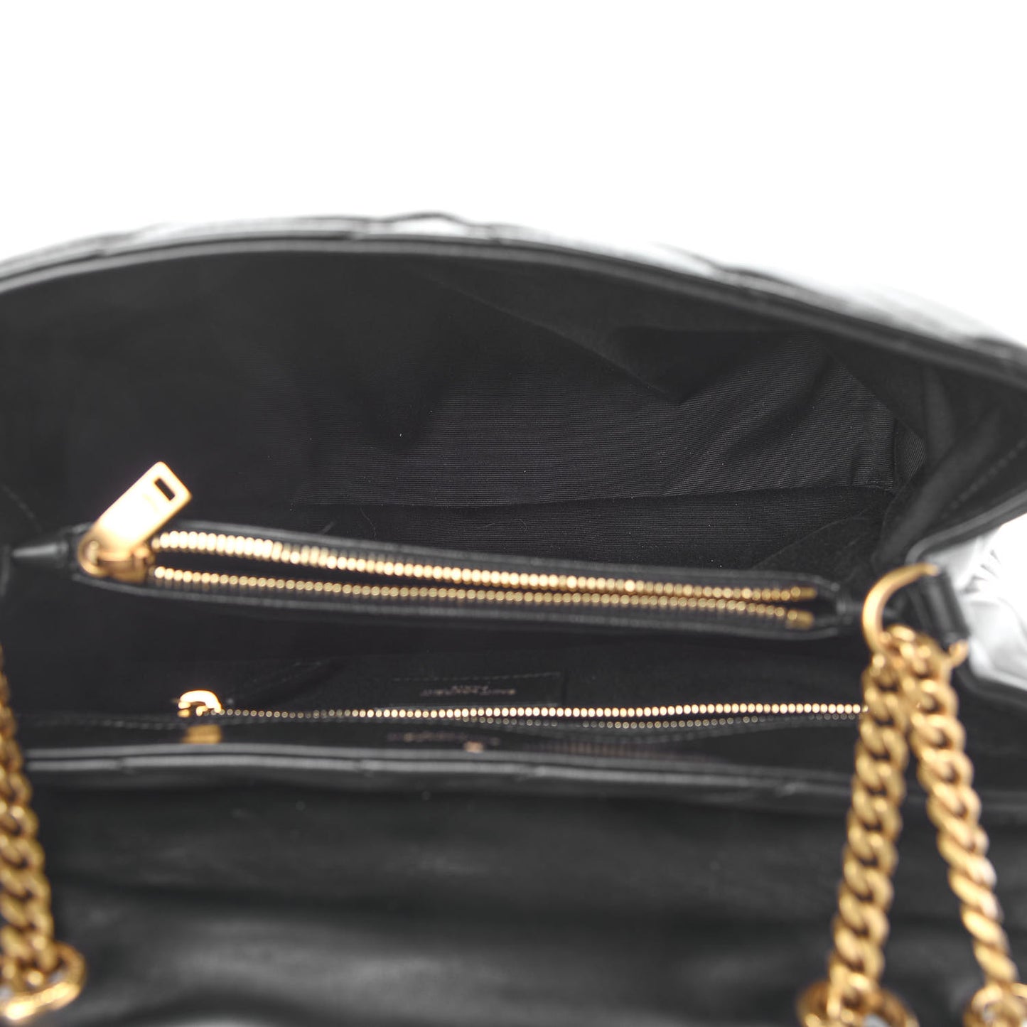 Calfskin Y Quilted Monogram Medium Loulou Chain Satchel Black