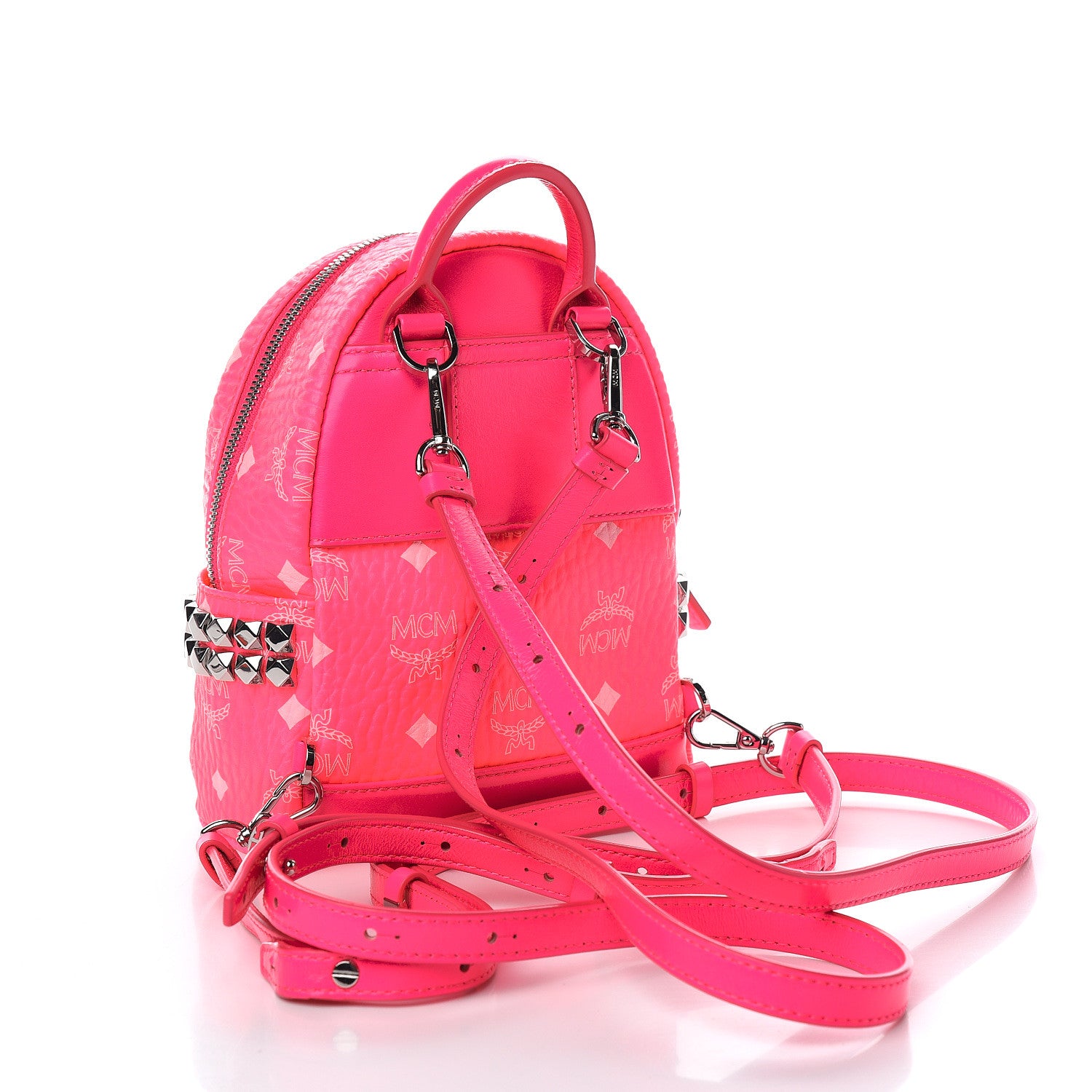 MCM Visetos Side Stud X-Mini Stark Bebe Boo Backpack Neon Pink 3 of 9