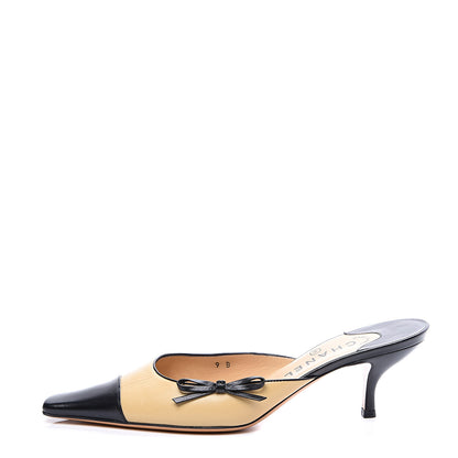 Chanel Lambskin Cap Toe CC Mules 39 Beige Black 1 of 11