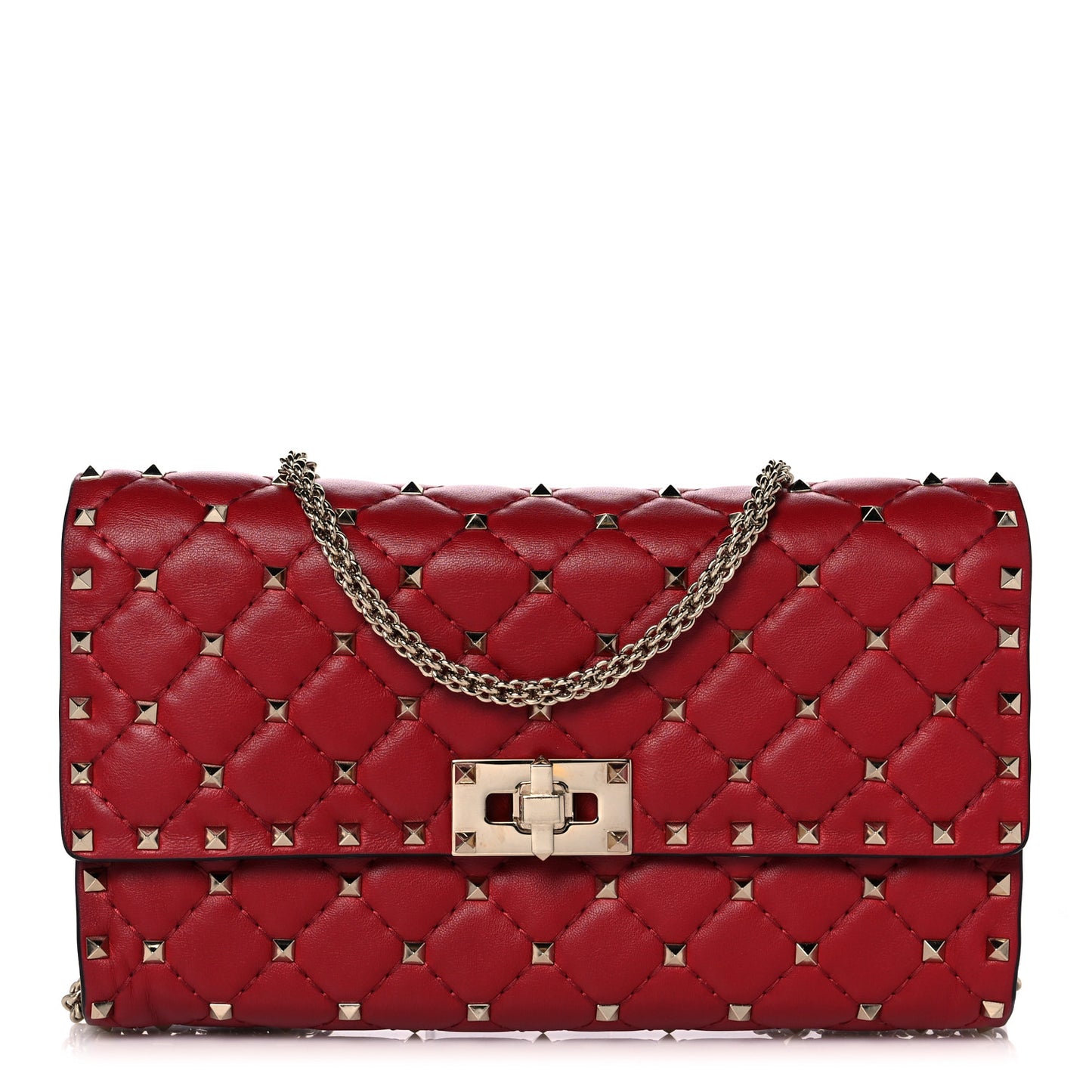 Nappa Rockstud Spike Wallet on Chain Rubino