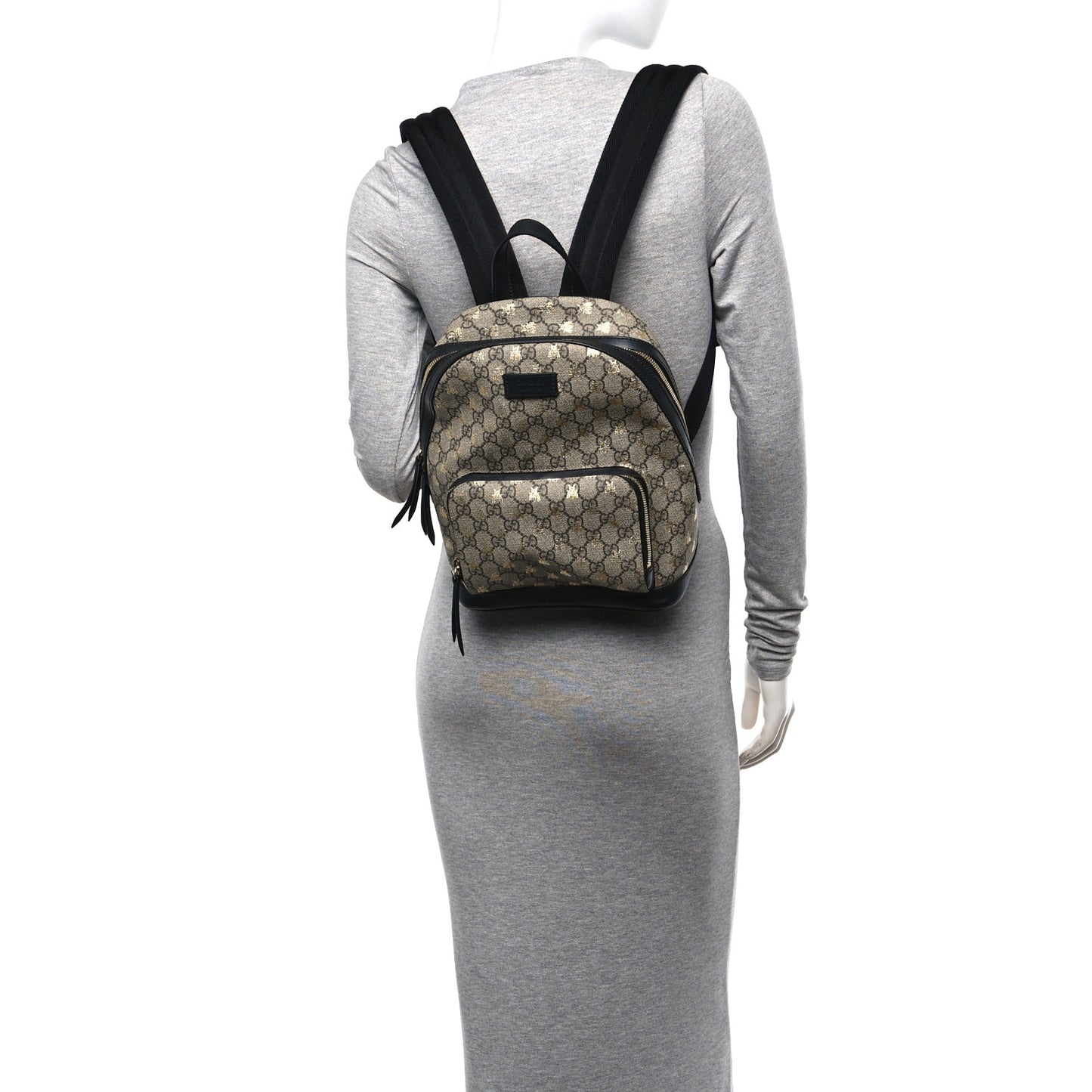 GG Supreme Monogram Bees Print Small Day Backpack Beige Oro Black