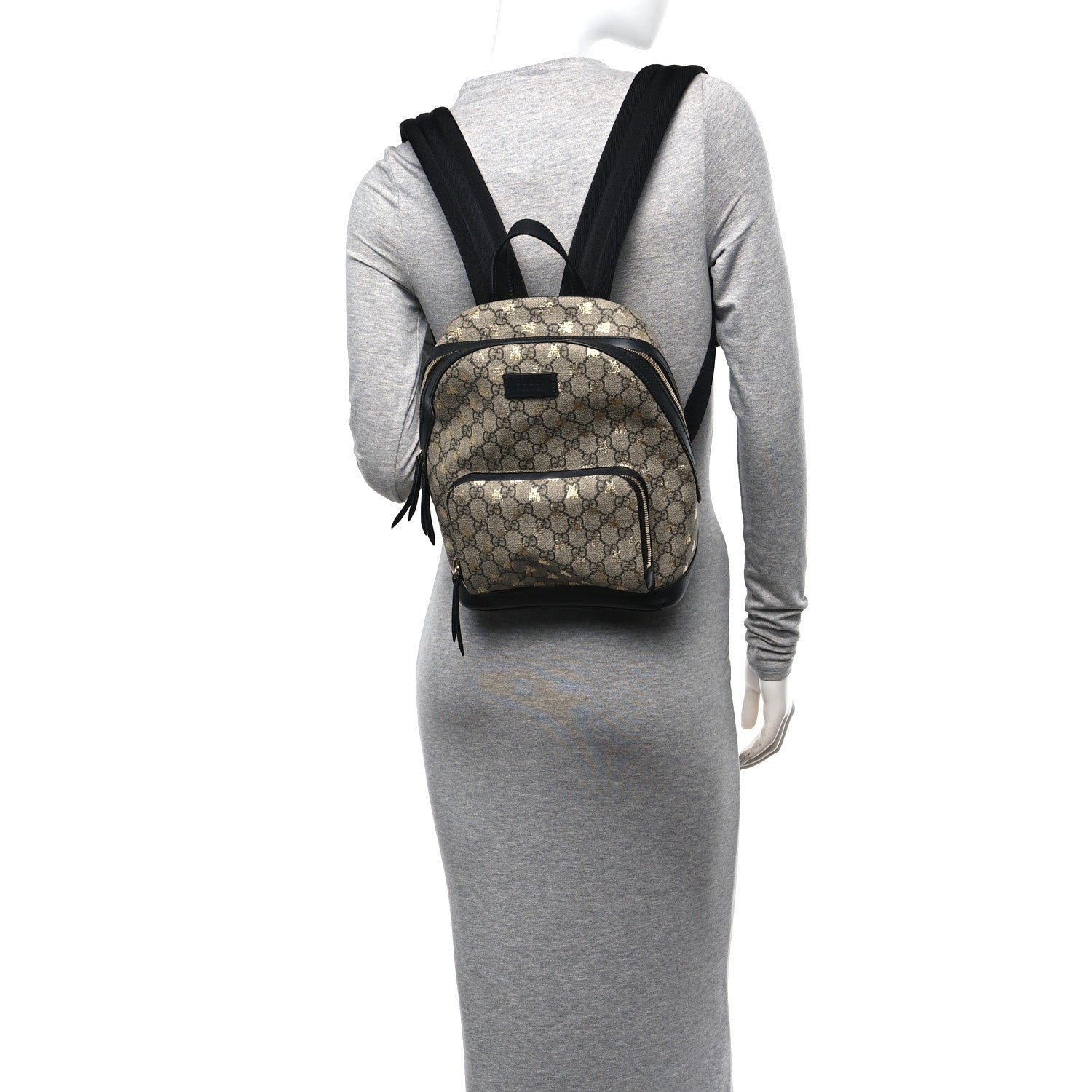 Gucci GG Supreme Monogram Bees Print Small Day Backpack Beige Oro Black 2 of 10