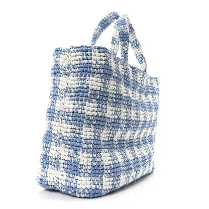 Prada Yarn Raffia Effect Crochet Embroidered Large Logo Tote Celeste 3 of 9