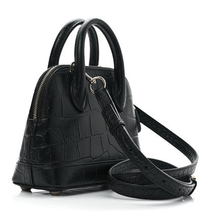 Balenciaga Calfskin Logo Crocodile Embossed XXS Ville Top Handle Bag Black White 3 of 9