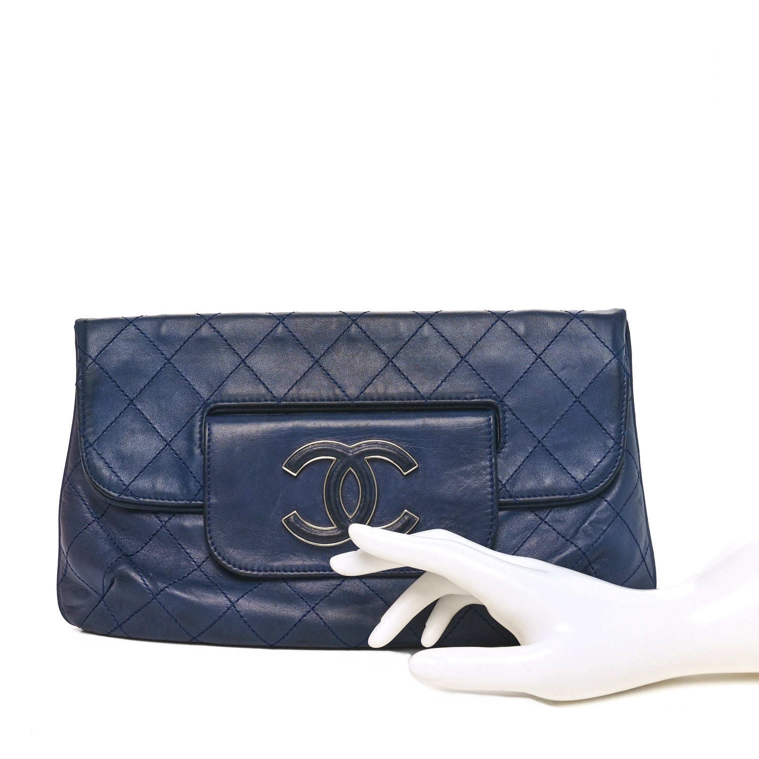 Chanel Lambskin Diamond Stitch Convertible Clutch Navy 2 of 11
