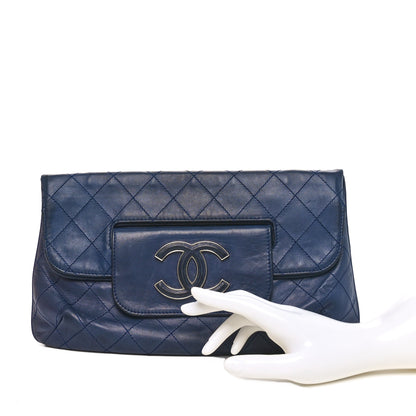 Chanel Lambskin Diamond Stitch Convertible Clutch Navy 2 of 11